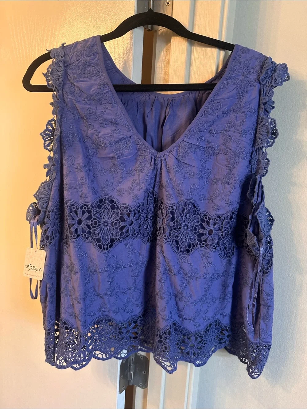 Free People Periwinkle Blue Crochet Lace V-Neck Tank